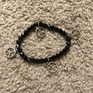 3 for $13 Sale!Black Bead Bracelet w/ Peace Charms